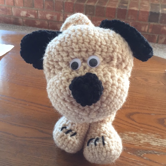 HAND CRAFTED Crocheted Beige Puppy Dog Purse Carrying Childrens Toy Accessory - Picture 3 of 8